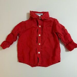 Janie and Jack button down shirt boys 3-6 months red 100% linen